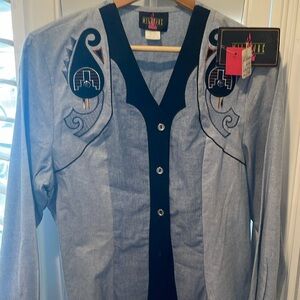 B0562 Y2K Vintage Wildfire Blue Western Shirt! Size Large Purchased SANTA fe Nm